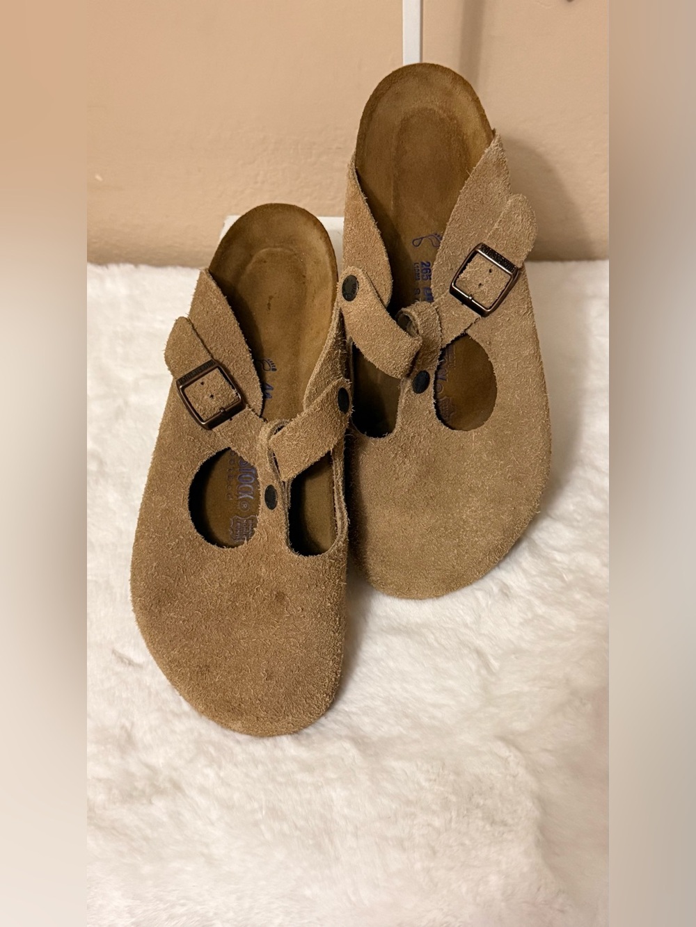 Birkenstock Tan Suede Mary Jane Style Clogs with Buckle